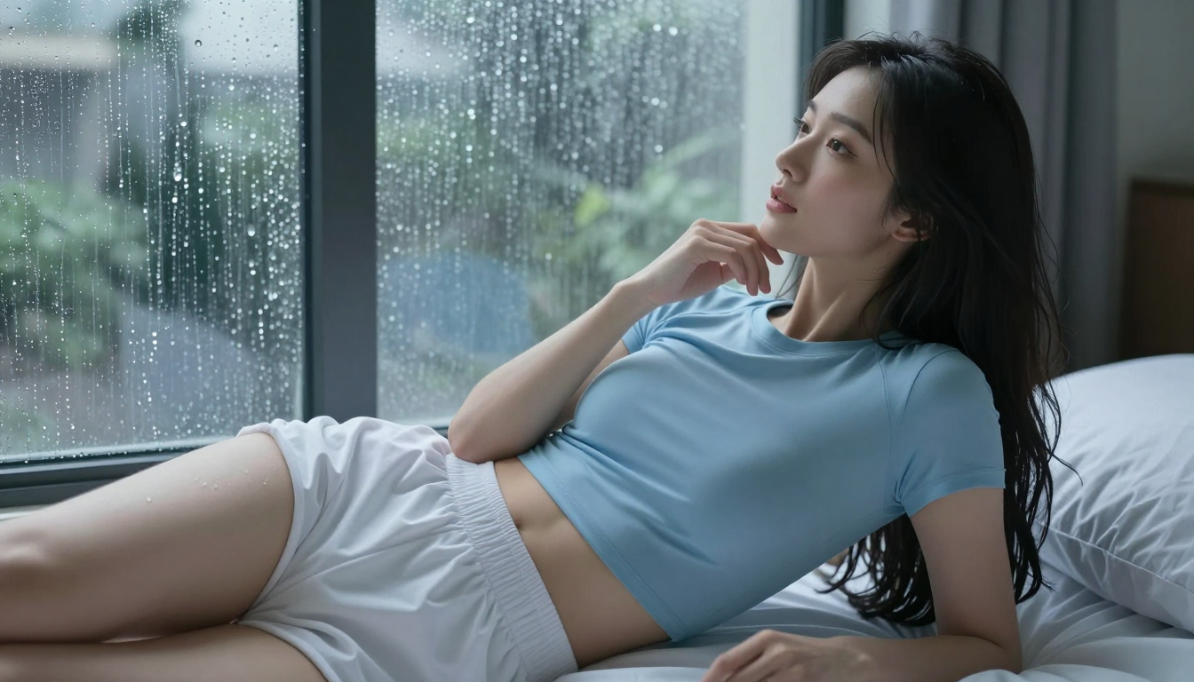 Photo bed058: rainy day daydreaming